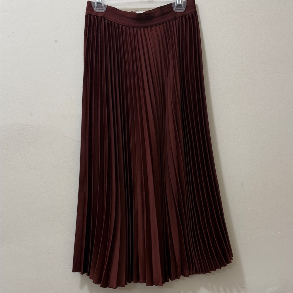 H&M Burgundy Pleated A-Line Midi Skirt